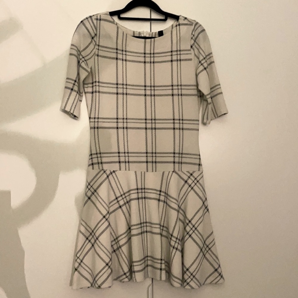 White and black plaid fit and flare Aqua dress